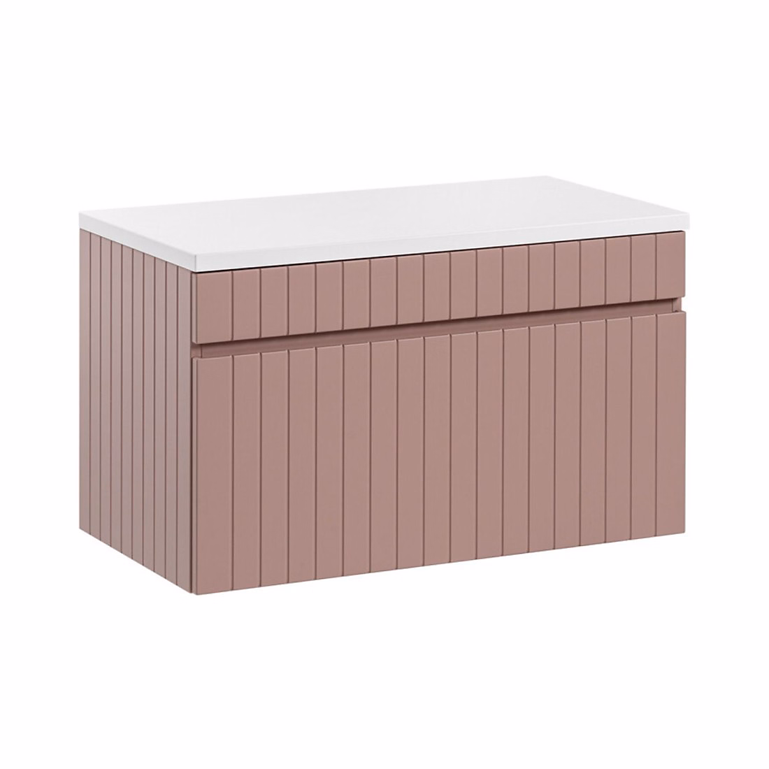 Ensemble de salle de bain ICON : meuble sous vasque 80cm rose poudré et plan pour vasque blanc – Réf. GUMZPQHCM1867748144