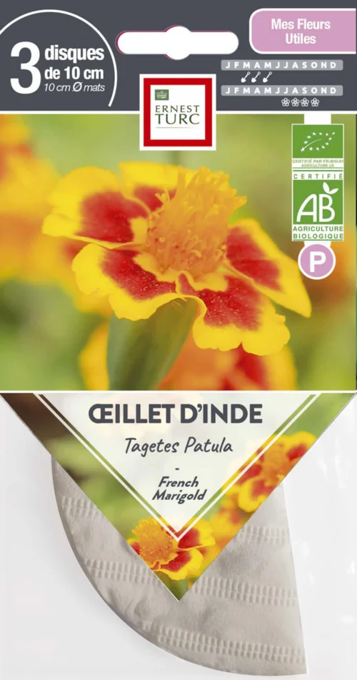 Graines présemées d’œillet d’Inde bio Ernest Turc - 3 ronds de 10 cm