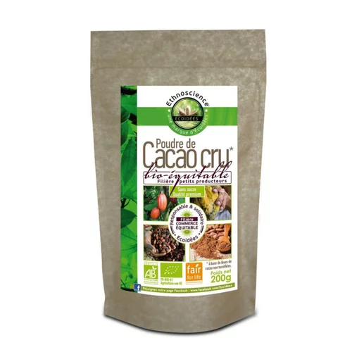 Poudre de cacao cru bio équitable sans sucre Ethnoscience - 200 g