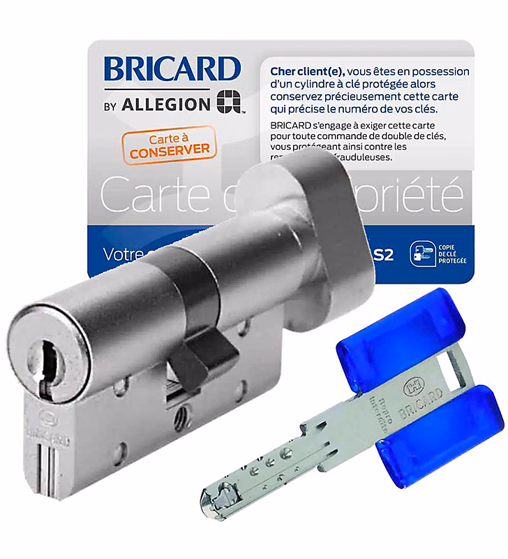 Cylindre serrure 30 × 30 mm à bouton acier renforcé 3 clés CHIFRAL S2 BRICARD