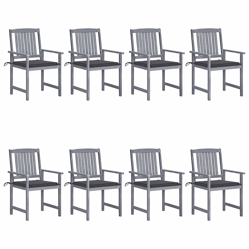 Chaises de jardin et coussins Bois acacia solide Gris vidaXL – lot de 8