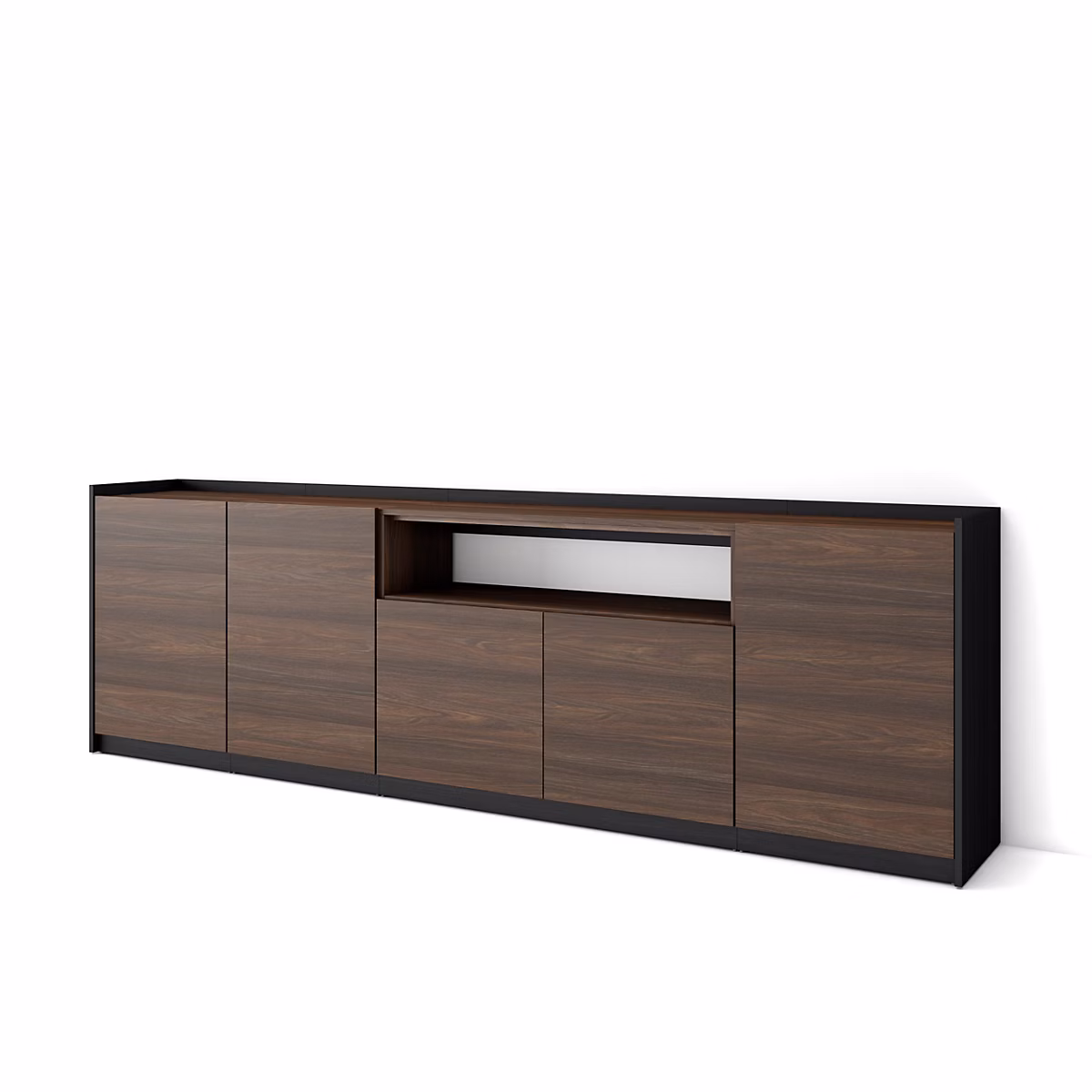 Buffet salon et cuisine – 260 × 80 × 37 cm, 5 Portes, Meuble chaussure, Chêne foncé et Noir