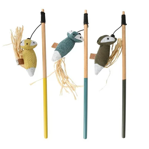 Canne à pêche pour chat coloris multicolore animal avec queue en paille D&D Home Rocco - 35 x 5 x 4 cm