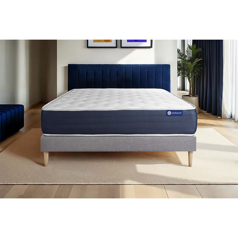 Ensemble – Matelas Mémoire de forme 22cm d'épaisseur, 5 zones de confort, Confort équilibré, Sommier tapissier en kit