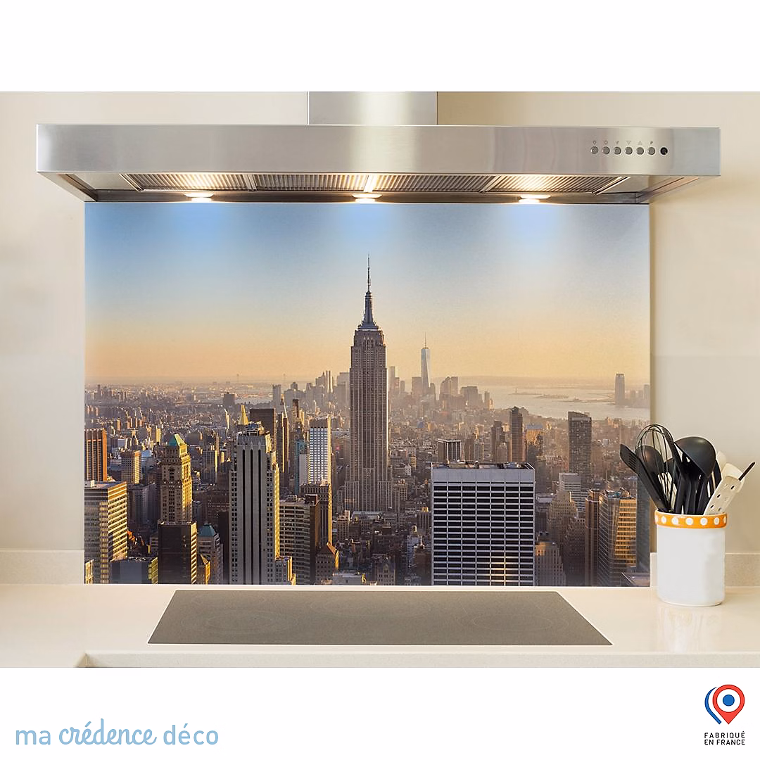 Crédence cuisine fond de hotte New York 2 – Verre trempé, L 90 cm x H 60 cm, MaCrédenceDéco