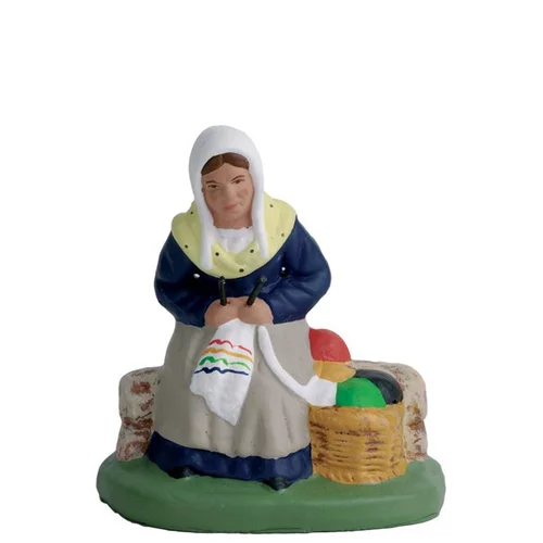 Santon pour crèche tricoteuse assise blanc - 7 cm