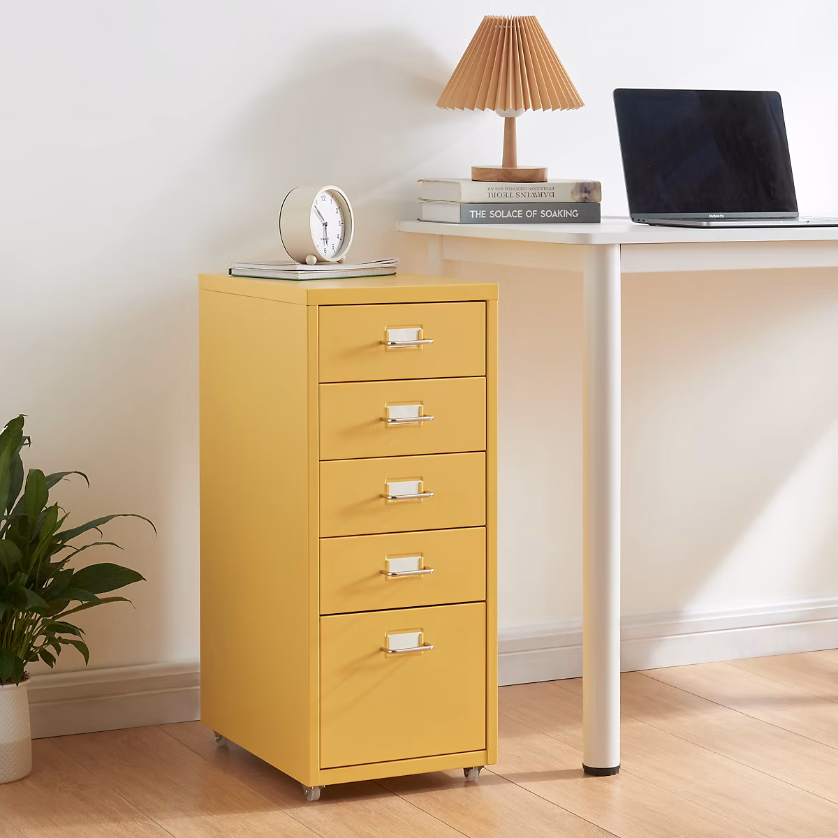 Caisson de bureau Kökar à roulettes avec 5 tiroirs 69 × 28 × 41 cm jaune en.casa