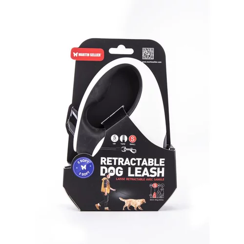 Laisse rétractable 2 Soft sangle coloris noir et blanc - S
