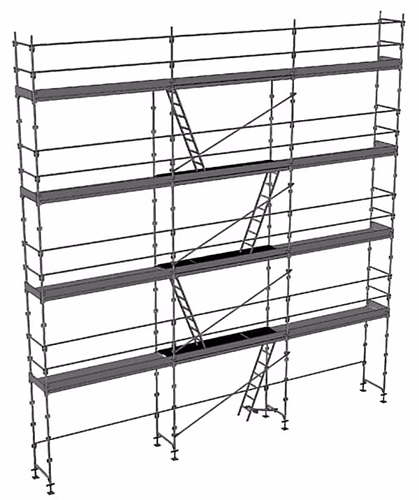 Echafaudage fixe de façade 100m² – Structure + Planchers + Plinthes, Version lisses, DUO100-SPP