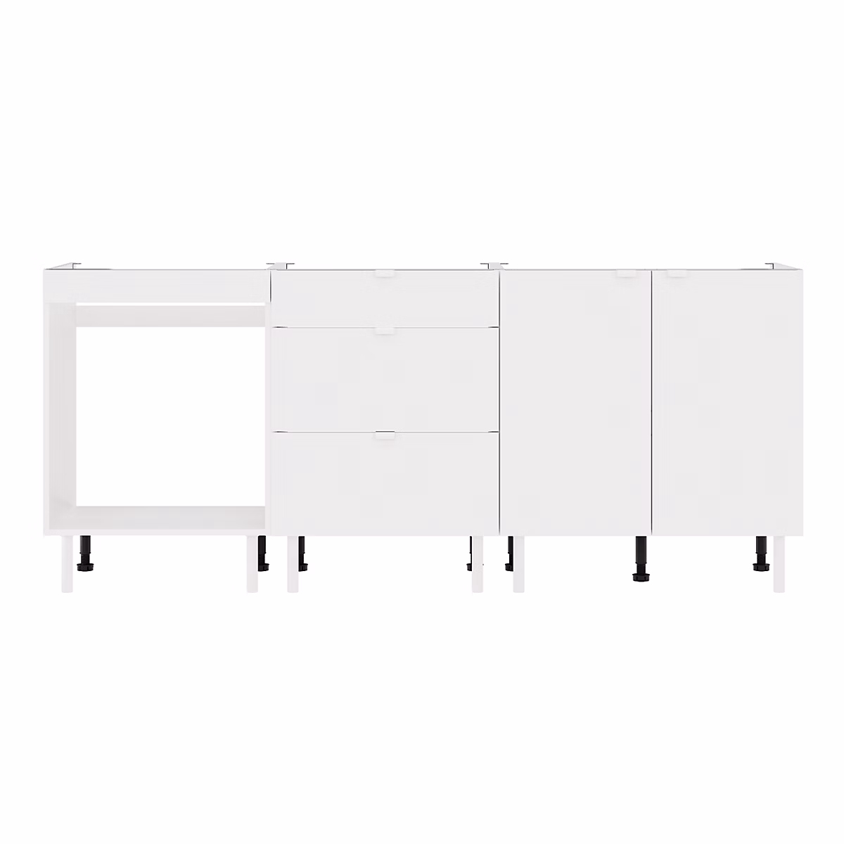 Cuisine complète Izee blanc 3 meubles bas 3 tiroirs et 2 portes sans électroménager 200 cm | Cuisine