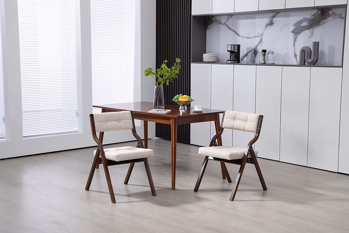 Chaises pliantes en bois crème avec assise rembourrée – lot de 2