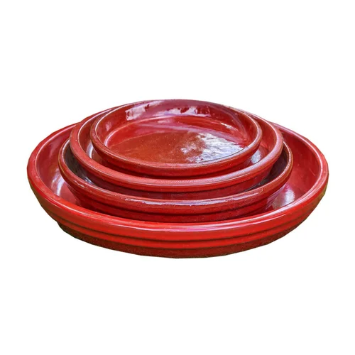Soucoupe en terre cuite émaillée rouge Poterie du Bousquet Costa - Ø 47 x H 4 cm