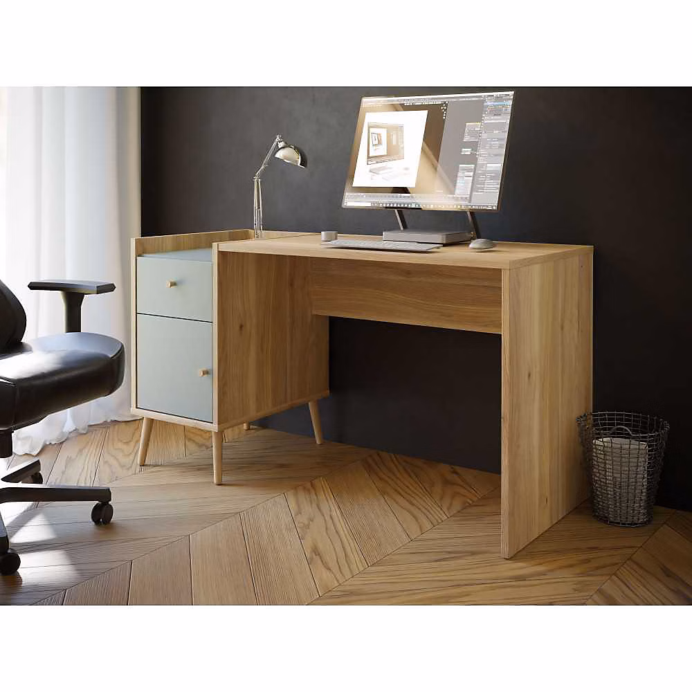Bureau droit WHENUA FORTE chene et vert sauge 139 – 6 × 77,3 × 60 cm