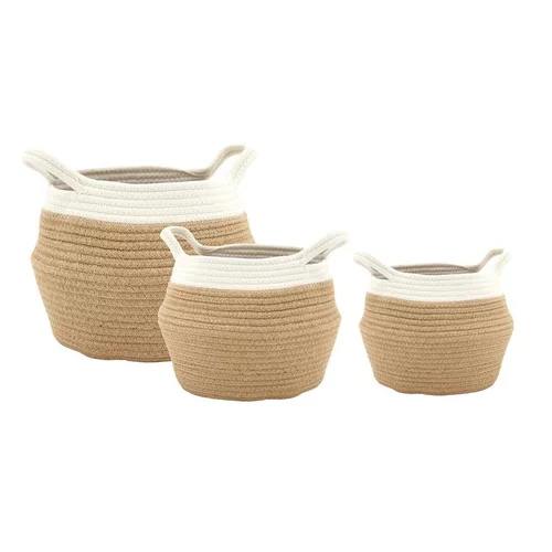 Corbeille ronde à anses en corde de coton naturel/blanc petit modèle - Ø 20 x H 13 cm