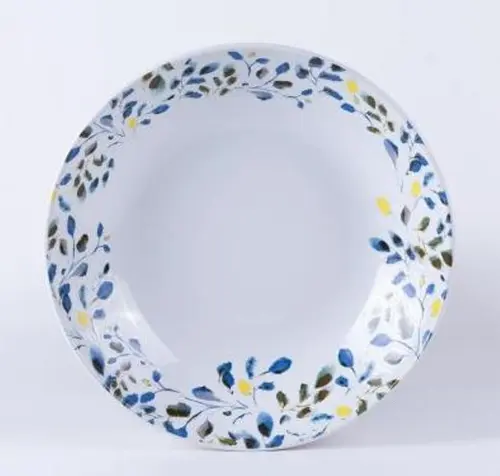 Assiette calotte en grès à motif végétal bleu et vert Althéa - Ø 19 cm