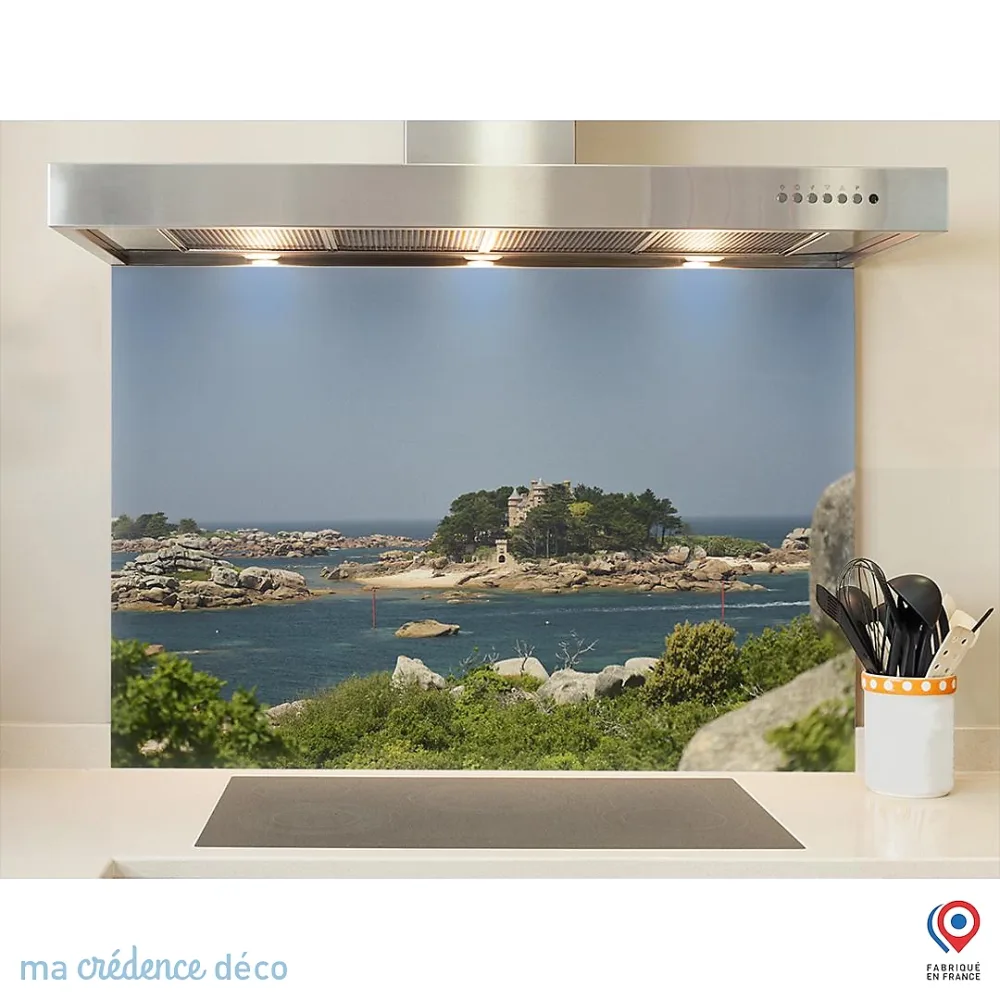Crédence cuisine fond de hotte Côte de Granit Rose | Verre trempé – L 90 cm x H 60 cm – MaCrédenceDéco