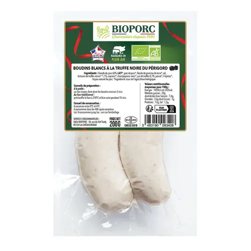 Boudins blancs à la truffe noire du Périgord bio Bioporc - les 2 pièces