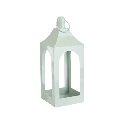 Lanterne carrée ajourée en métal vert d’eau grand modèle - 14 x 14 x 37 cm