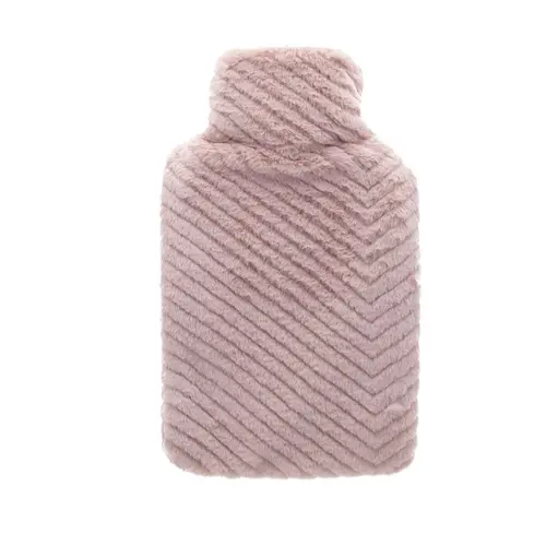 Bouillotte en caoutchouc naturel avec housse fourrure à motif chevrons vieux rose Cassandra