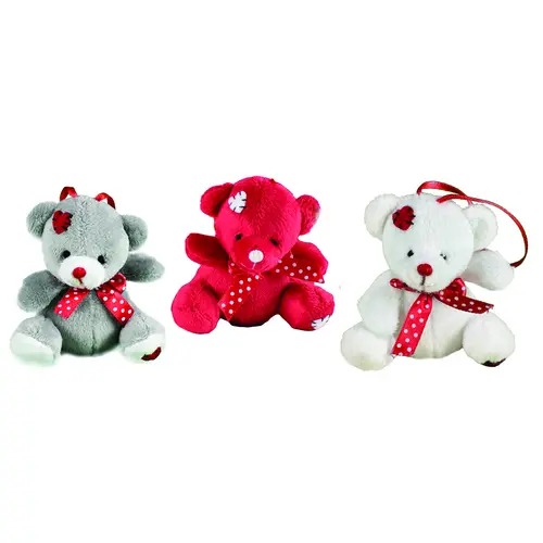 Décoration à suspendre ours coloré à nœud rose avec patch cœur Kalidou - 8 cm