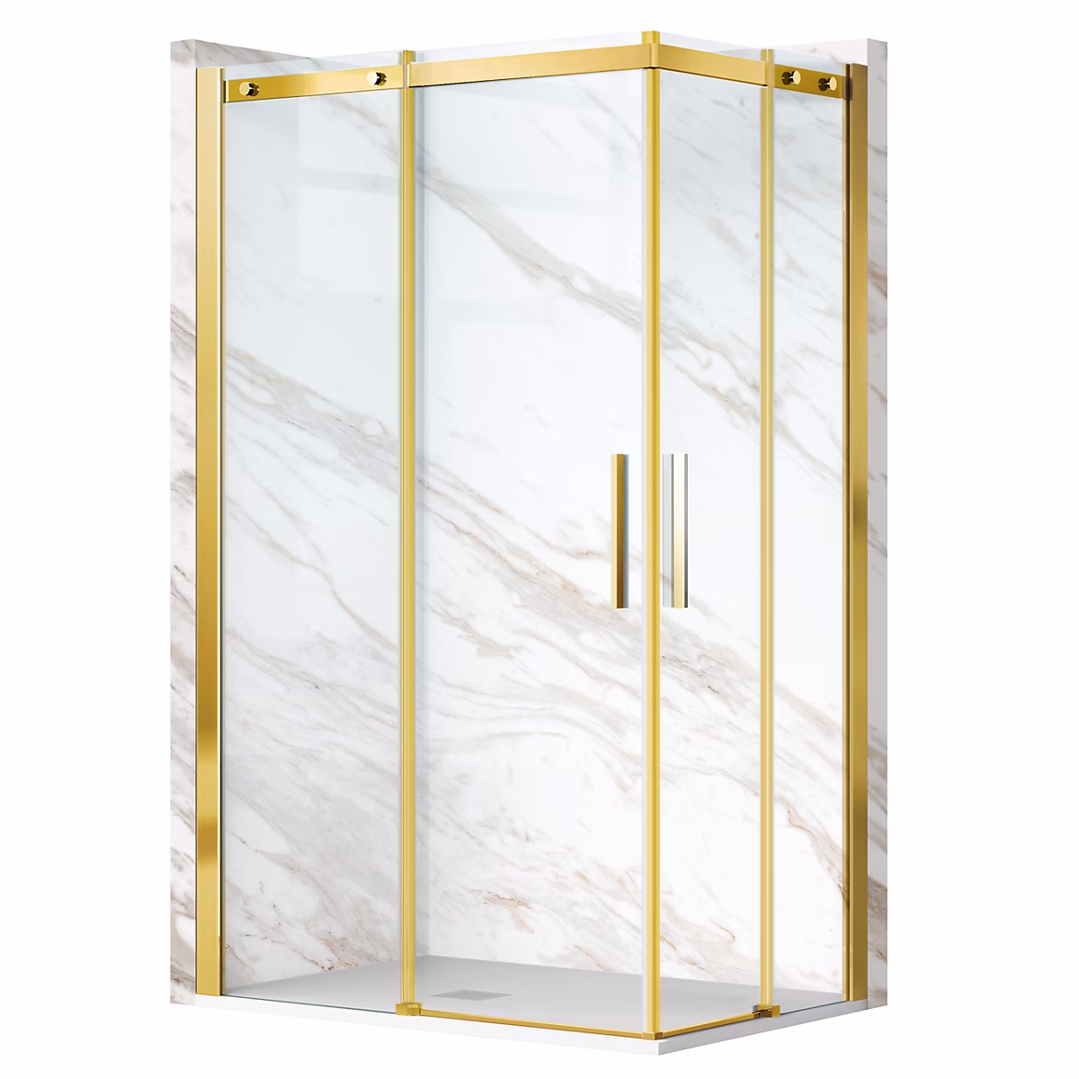 Cabine de douche 80 × 100 cm coulissante en 6mm verre trempé anticalcaire – profils dorés