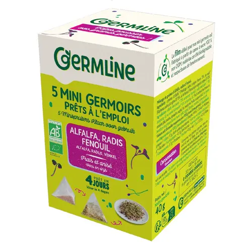 Mini germoirs alfalfa radis fenouil en boîte Germline - 5 x 8 g