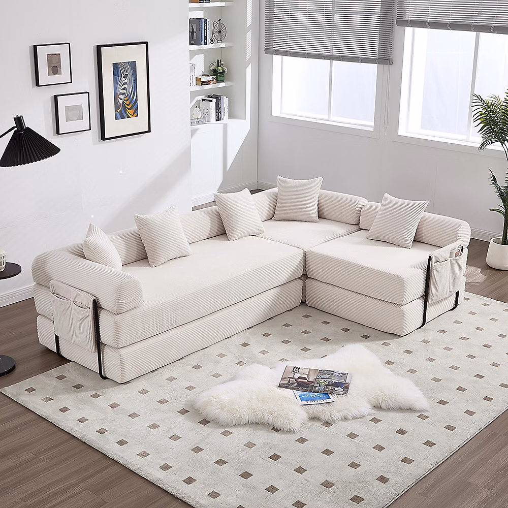 Canapé familial confortable avec rangement et modulaire – beige, modules combinables, adapté aux animaux domestiques
