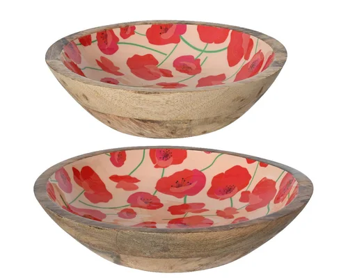 Bol décoratif à motif de coquelicots en bois de manguier rouge T1 - Ø 30 x H 6,5 cm