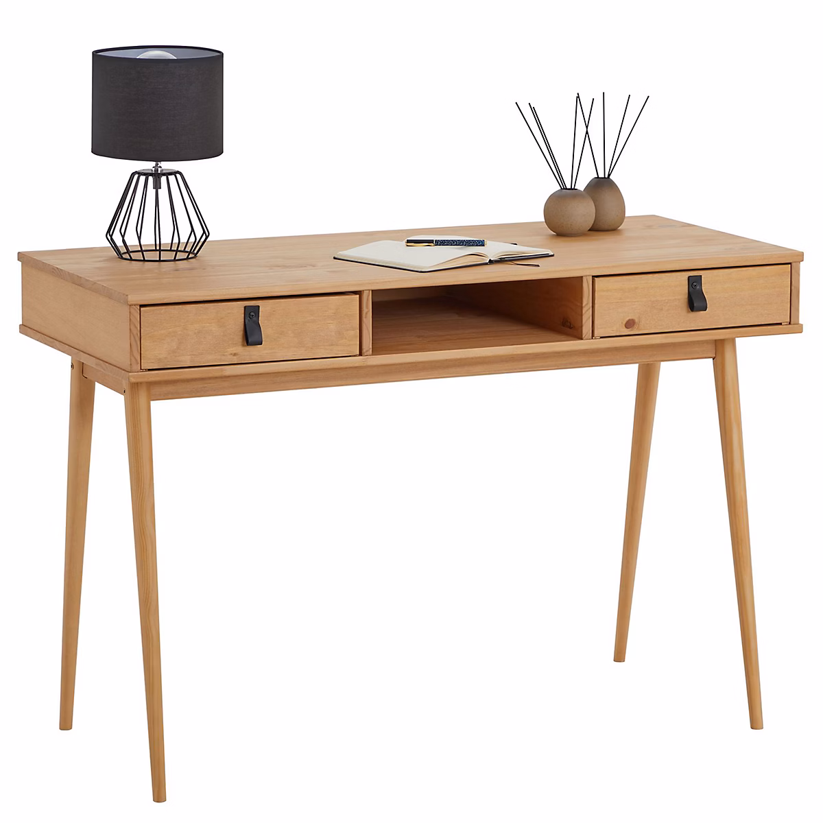 Bureau KIM en pin massif avec 2 tiroirs et 1 niche lasuré brun – Réf. KJMCATCIM2099526060