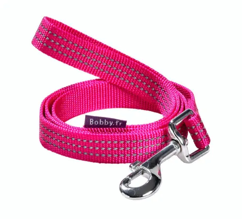 Laisse pour chien en nylon tressé coloris fuchsia Bobby Safe - Taille S/M