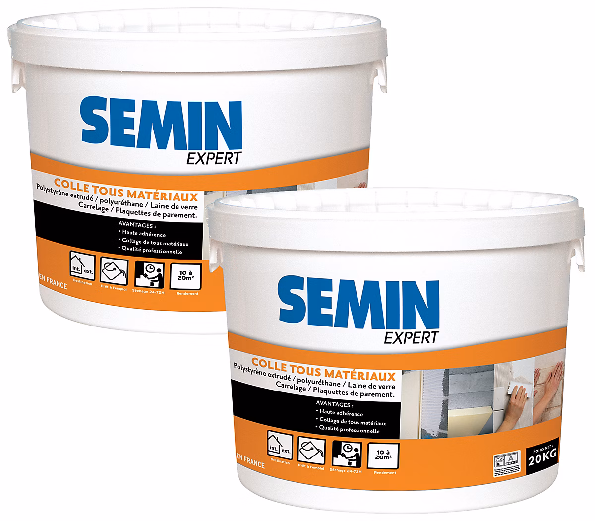 Colle Tout Matériaux Semin – Prêt à l'Emploi | Intérieur/Extérieur | Seau de 20 kg (lot de 2))