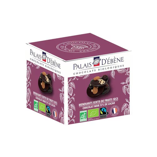 Cube mendiants chocolat noir cacao bio Palais d'Ebène - 60 g