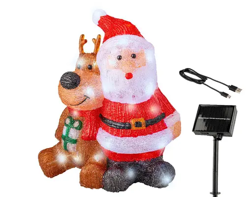 Père Noël lumineux solaire en acrylique rouge à 80 LED blanc froid pour extérieur - 40 cm