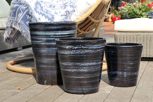 Pot en terre cuite émaillée bleu Nuit étoilée Les Poteries d’Albi Sydney - Ø 45 x H 61 cm