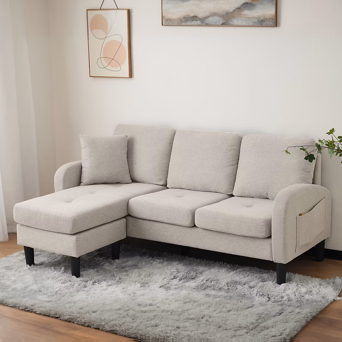 Canapé d'angle en L – 166 × 118 × 77cm | Tissu coton | lin respirant | Design modulaire