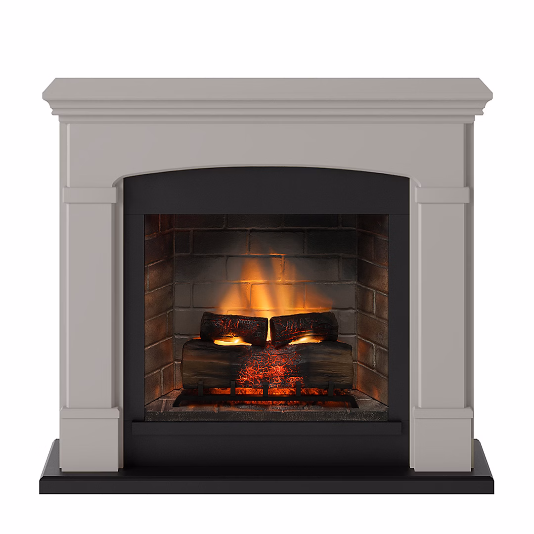 Cheminée électrique connectée 1400W – HELMI Powerflame 2 | effets flammes 3D et crépitement | Beige