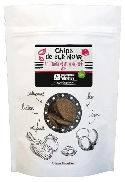 Chips blé noir à l'oignon rose de Roscoff AOP bio Biscuiterie Venetes - 100 g
