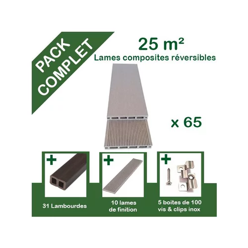 Pack complet de lattes en composite beige pour terrasse Green Outside - 25m²