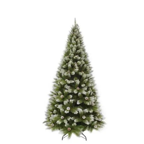 Sapin de Noël artificiel coloris vert givré avec pommes de pin Pittsburgh - 215 cm