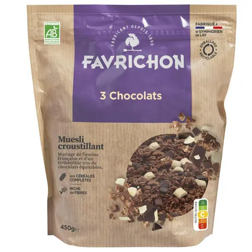 Muesli croustillant 3 chocolats bio Favrichon - 450 g