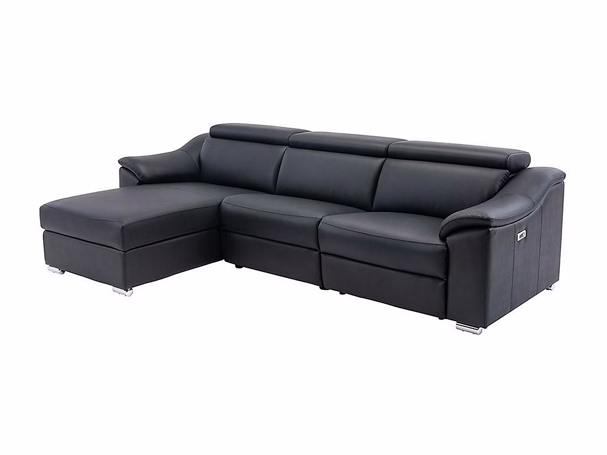Canapé d'angle relax électrique en cuir supérieur noir PEDRERA – Angle gauche