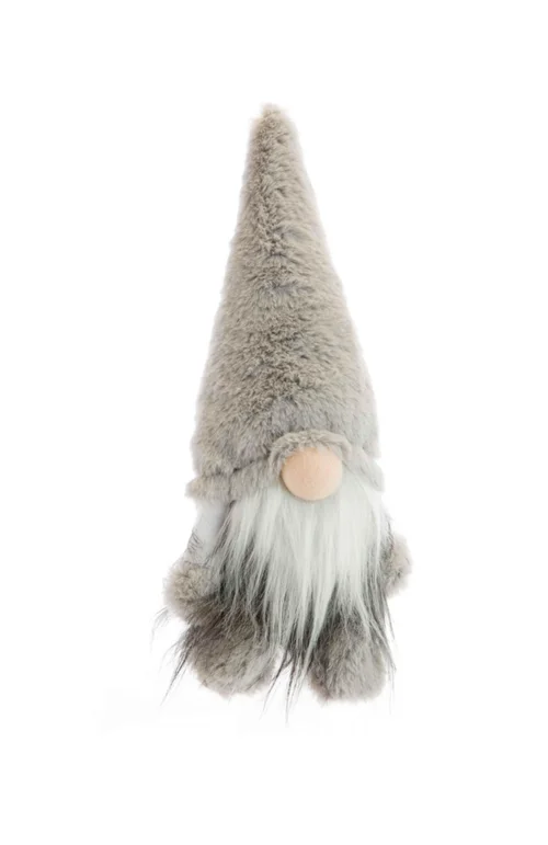 Gnome assis en tissu de couleur grise - 17 x 13 x 31 cm