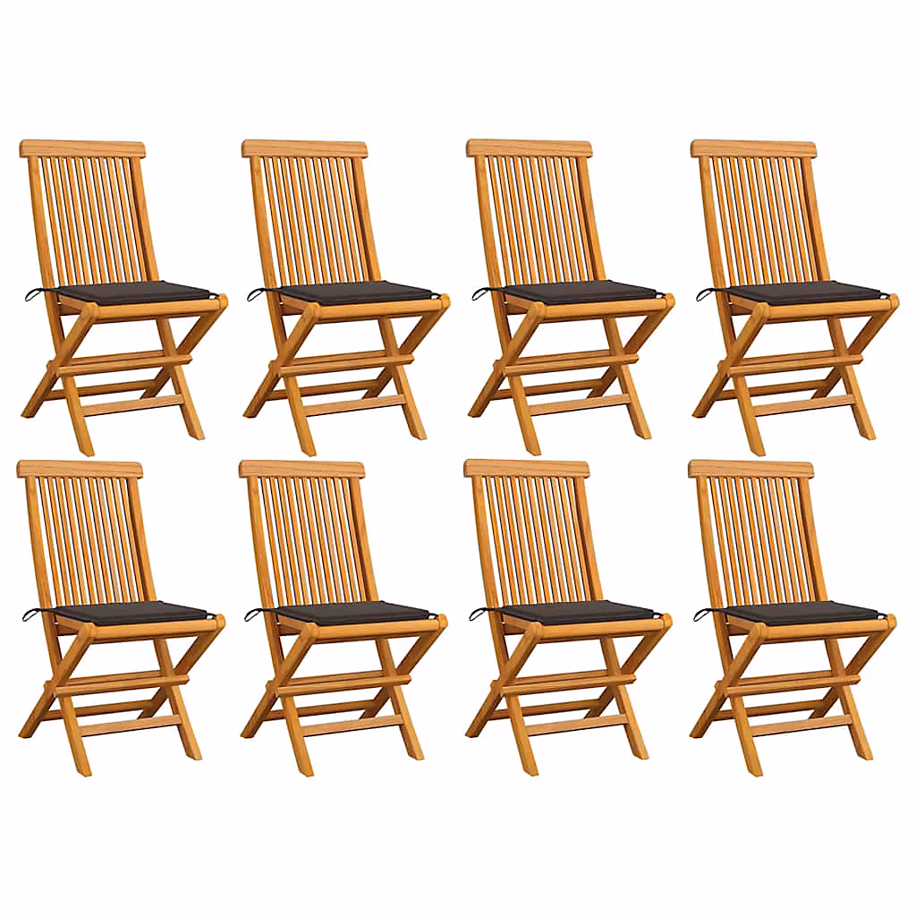 Chaises pliantes avec coussins taupe – 8 pièces, en bois de teck massif vidaXL
