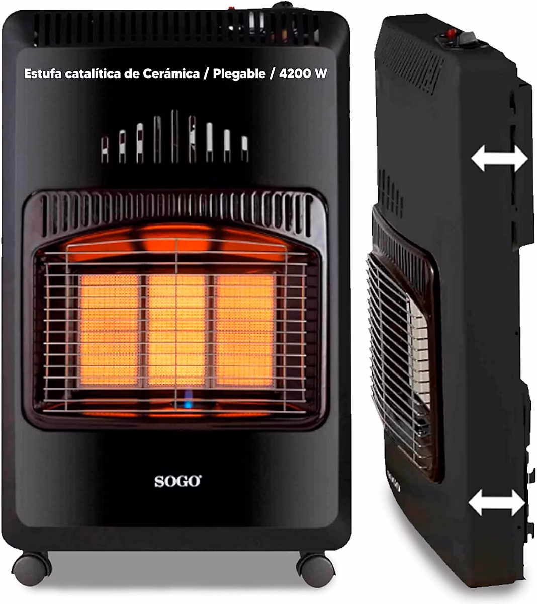 chauffage à gaz Butane en céramique – Pliable pour Stockage, 3 puissances, Bouteilles de 13 kg