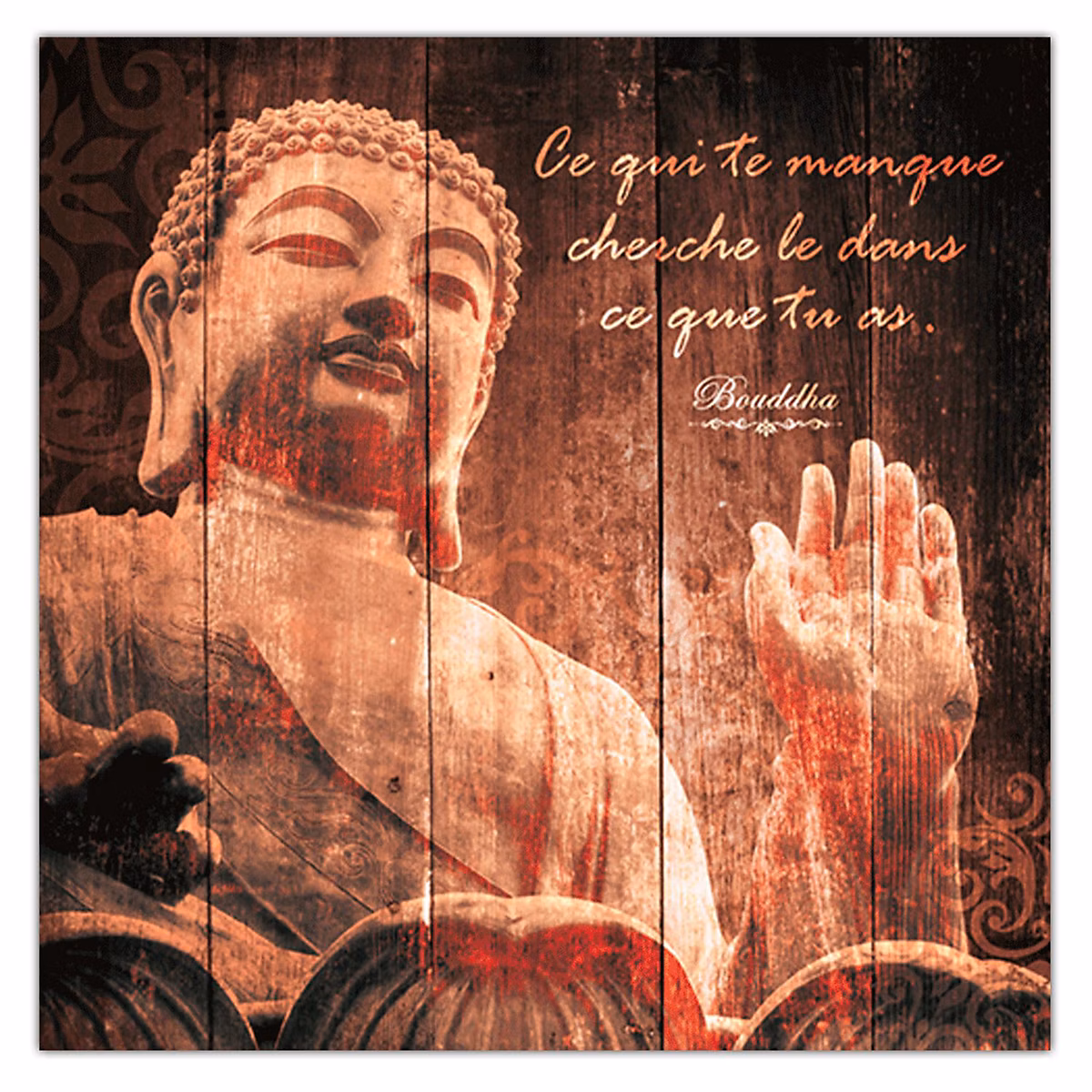 Cadre Bouddha avec citation Marron – L. 40 x H. 40 cm