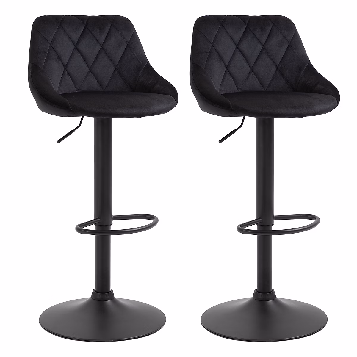 2 Tabourets Bistro Design Velours Noir – Hauteur Réglable 83-104 Cm, Élégance Et Confort