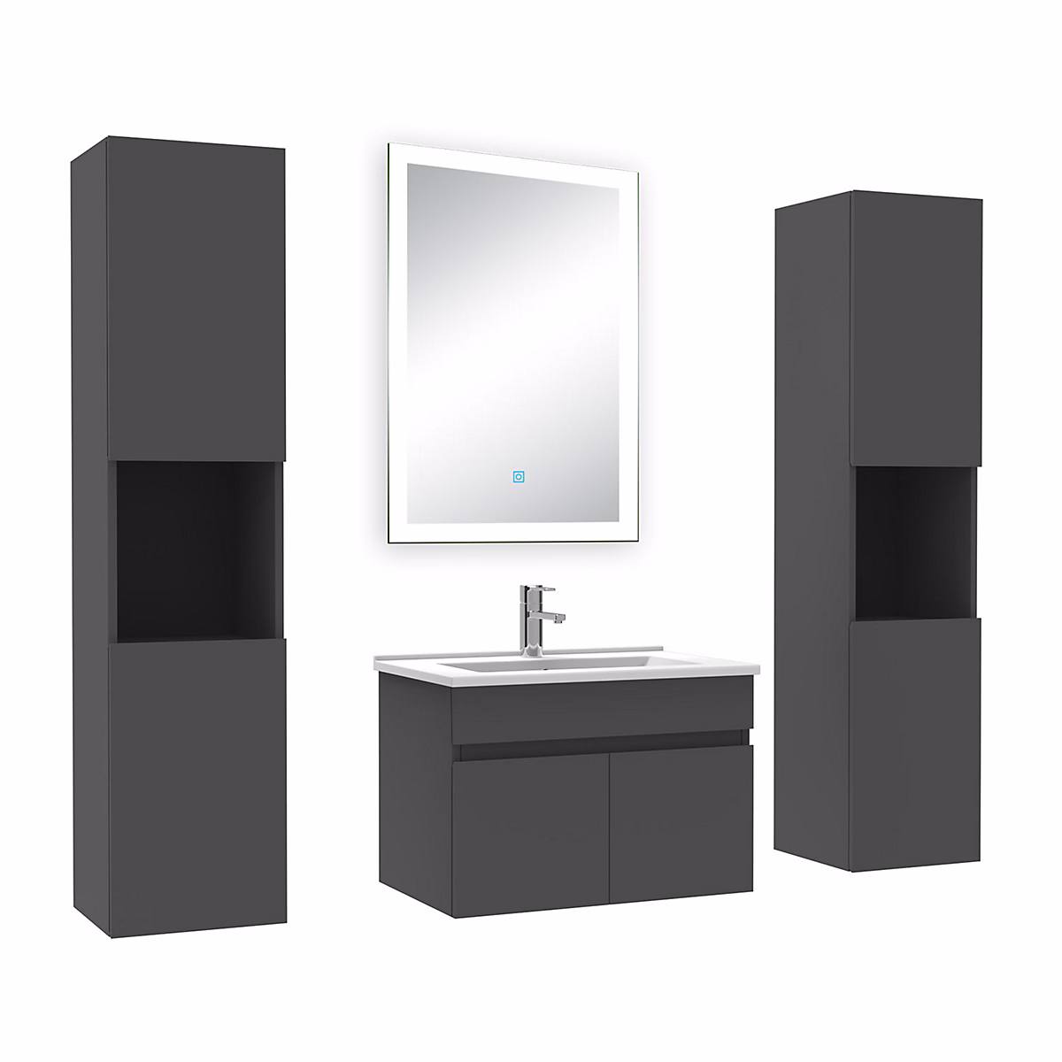 Ensemble meuble de salle de bains – Ensemble meuble Salle de Bain 60cm avec colonne et miroir lumineux anthracite