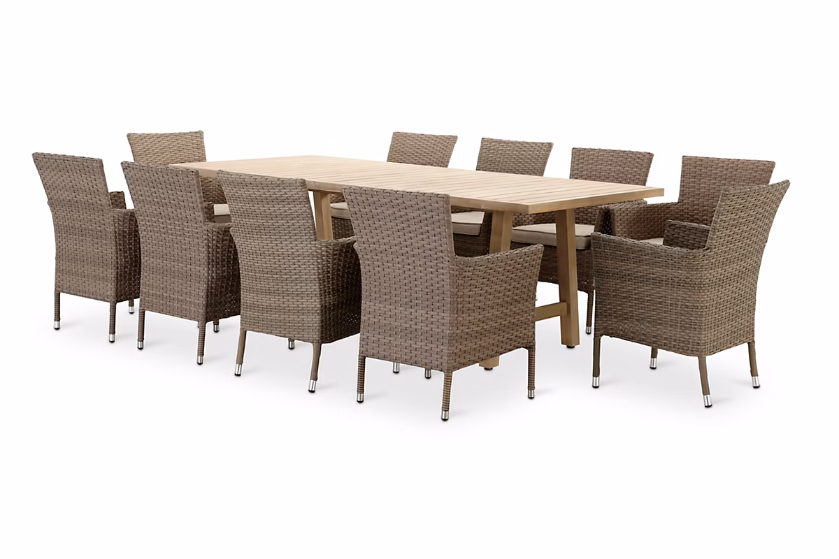 Ensemble table et chaise de jardin rotin beige 6 personnes table rectangulaire 230.0 × 100 cm