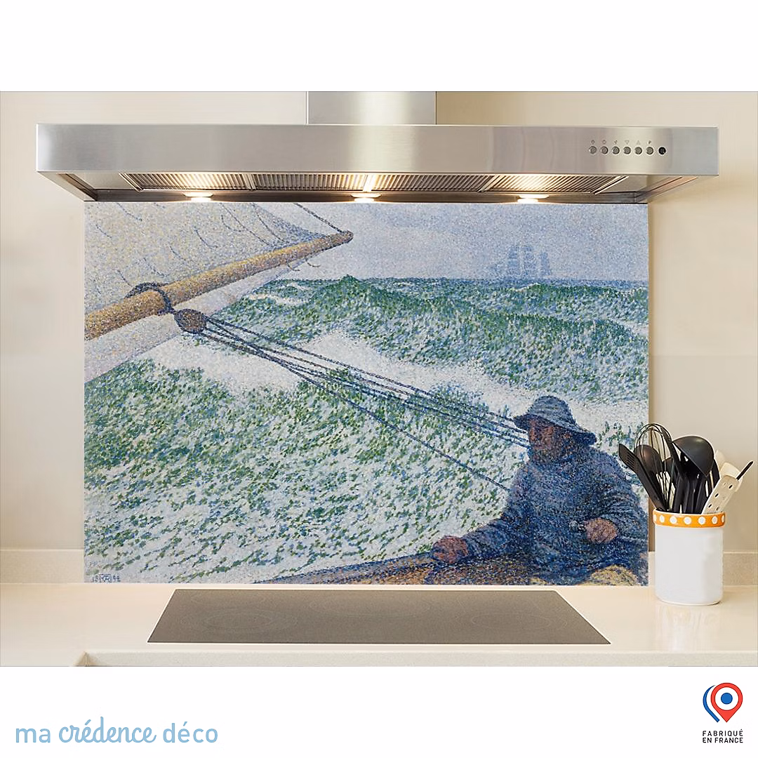 Crédence cuisine fond de hotte Théo Van Rysselberghe – L'homme à la barre, Verre trempé, L 90 cm x H 50 cm, MaCrédenceDéco
