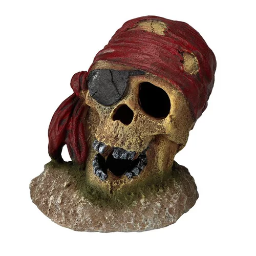 Décor d’aquarium Crâne de pirate œil bandé - 8 cm